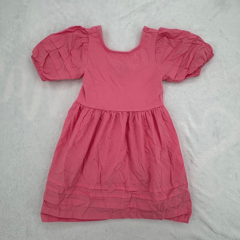 Janie and Jack Girls Pink Puff Sleeve Tiered Ruffle Dress Size 6 Comfort Stretch